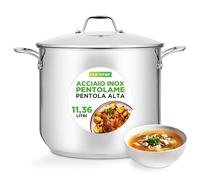 NutriChef Pentola da 12 Litri in Acciaio Inossidabile 18/8, Resistente per Induzione, con Coperchio Trasparente e Lavabile in Lavastoviglie