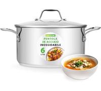 NutriChef Pentola in Acciaio Inox da 6 Litri, Grado Alimentare 18/8, Adatta per Induzione, con Coperchio Trasparente, Lavabile in Lavastoviglie, Pentola per Stufati e Zuppe