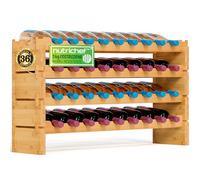 NutriChef Portaoggetti per Vino Impilabile in Bambù, Capacità 36 Bottiglie a 4 Livelli - Portaoggetti Modulare Autonomo per Cucina e Cantina, 85 cm x 25 cm x 53 cm
