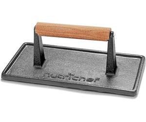 Nutrichef Pressa per Griglia in Ghisa Pesante con Manico in Legno, Pressa per Hamburger, Riduce i Tempi di Cottura di Bistecche, Carne, Pancetta, Quesadillas