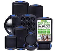 NutriChef Set 10 Pezzi Teglie da Forno in Acciaio al Carbonio con Manici in Silicone, Pirofila da Forno, Teglie Forno, Muffin, Pizza, Facile da Pulire