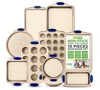 NutriChef Set 10 Pezzi Teglie Forno Antiaderenti in Acciaio al Carbonio con Manici in Silicone, Teglie da Forno per Pizza, Pane, Dolci, Torta, Biscotti, Stampo Muffin e Stampo Plumcake