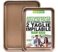 NutriChef Set 2 Teglie da Forno Antiaderente, Acciaio al Carbonio Lucido, Bordi Rialzati, Senza PTFE, PFOA e PFOS