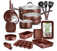 NutriChef Set 20 Pezzi Pentole e Padelle Antiaderenti, Manici Cool-Touch, Sicure per Gas, Elettrici e Induzione, Facili da Pulire