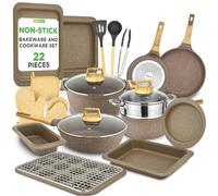 NutriChef Set 22 Pezzi Pentole, Padelle e Teglie da Forno in Marmo Antiaderente con Utensili Resistenti al Calore per Cucina Professionale