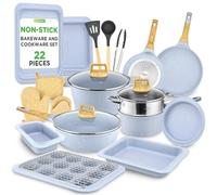 NutriChef Set 22 Pezzi Pentole, Padelle e Teglie da Forno in Marmo Antiaderente con Utensili Resistenti al Calore per Cucina Professionale