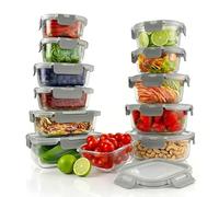 Nutrichef Set 24 Contenitori Vetro per Alimenti, 12 Contenitori con 12 Coperchi Ermetici, Impilabili, Ideali per Dolci, Verdura, Pomodoro, Frutta, Pasta e Cereali, Grigio