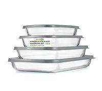 NutriChef Set 4 Pezzi Stampo per Lasagna, Dolci e Pasta, Tiramisu, Contenitori Vetro per Alimenti, Ideale per Verdura e Frutta, Freezer, Forno, Lavastoviglie, Coperchio senza BPA, Grigio