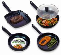 NutriChef Set 5 Pezzi con Padella Antiaderente in Ceramica, Wok, Padelle Antiaderenti per Griglia e Pesce, Compatibili Induzione, Manici Isolanti, Facile da Pulire