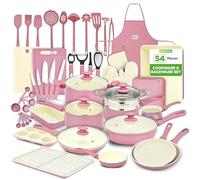 NutriChef Set 54 Pezzi con Pentole, Padelle e Teglie da Forno in Ceramica Antiaderente, Utensili, Coltelli, Compatibile Gas, Elettrico e Induzione