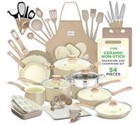 NutriChef Set 54 Pezzi Pentole, Padelle e Teglie da Forno in Marmo Antiaderente con Utensili Resistenti al Calore per Cucina Professionale di Casa