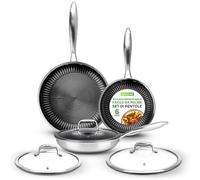 Nutrichef Set 6 Pezzi Padella in Acciaio Inox, Padella Antiaderente 20, 25, 30 cm con Coperchio, Induzione, Forno, Antigraffio, Lavastoviglie