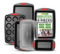 NutriChef Set 6 Pezzi Teglie Forno Antiaderenti in Acciaio al Carbonio con Manici in Silicone, Teglie da Forno per Pizza, Pane, Dolci, Biscotti, Lasagna, Verdura, Torta, Stampo Muffin, Stampo Plumcake