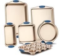 NutriChef Set 6 Teglie da Forno Antiaderente, Acciaio al Carbonio con Manici in Silicone, Stampo per Pane, Stampo per Muffin/Cupcake, Padelle da Arrosto Rotonde e Quadrate, Foglio per Biscotti