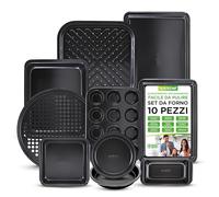 Nutrichef Set da 10 Pezzi di Teglie da Forno Antiaderenti in Acciaio Resistente, Teglie Forno per Biscotti, Muffin, Torte, Pizza e Arrosti, Rilascio Facile dei Cibi e Pulizia Veloce