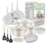 Nutrichef Set da 20 pezzi di pentole e padelle con coperchio, antiaderenti, a induzione, padelle e pentole, manici per mantenere il freddo, facile da pulire, colore: bianco