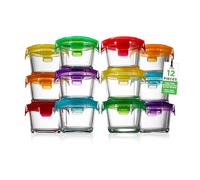 NutriChef Set da 24 Pezzi - 12 Barattoli in Vetro Tondi per Meal Prep con 12 Coperchi | Mini Scatola di Conservazione con Coperchio, 130 ml | Coperchio Ermetico | Compatibile con Microonde