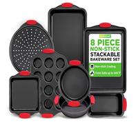 NutriChef Set da 8 pezzi: teglia da forno, stampo per pane, muffin, teglia per pizza, antiaderente e lavabile in lavastoviglie, impilabile, resistente al calore e per alimenti