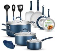 NutriChef Set di 14 Pentole e Padelle Antiaderenti, Set di Utensili da Cucina di Base di Alta Qualità, Padella Antiaderente, Alluminio, Blu