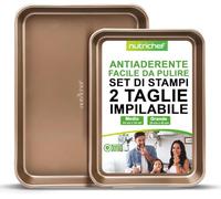 NutriChef Set di 2 Teglie da Forno Antiaderente, Vassoi per Cottura in Forno in Acciaio al Carbonio di Qualità Premium con Rivestimento Antiaderente, Teglie Grandi e Medie per Biscotti, Oro