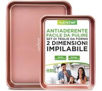 NutriChef Set di 2 Teglie da Forno Antiaderenti, Teglie Forno Grandi e Medie in Acciaio al Carbonio, Impilabili e Facili da Pulire, Oro Rosa