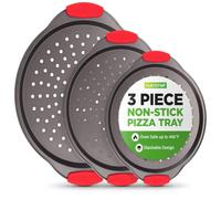 NutriChef Set di 3 piastre per pizza - Stampi per pizza antiaderente con manico in silicone con fori perforati - acciaio al carbonio durevole - dimensioni piccole, medie, grandi - grigio
