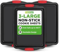NutriChef Set di 3 teglie antiaderenti con manici in silicone, in acciaio al carbonio resistente, adatte al forno fino a 232 °C, facili da pulire, realizzate con materiali per uso alimentare, 43,7 x