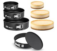 Nutrichef Set di 3 teglie antiaderenti per cheesecake in acciaio al carbonio con chiusura in acciaio inox, dimensioni 15,2 cm, 20,3 cm, 25,4 cm, adatte al forno fino a 232,2 °C, include 300 fogli di