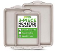 NutriChef Set di 3 Teglie da Pasticceria Antiaderenti per Biscotti - Padelle in Acciaio al Carbonio di Alta Qualità con Manici in Silicone Nera - Distribuzione Uniforme del Calore, Senza