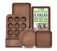 NutriChef Set di 6 Teglie da Forno Antiaderenti in Acciaio al Carbonio, Teglie Forno per Biscotti, Muffin, Torte e Pane, Resistenti ai Graffi, Lavabili in Lavastoviglie, Nero