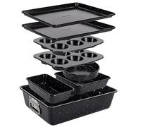 NutriChef Set di 8 teglie da forno impilabili in acciaio al carbonio, antiaderenti, con foglio, muffin, tondo, pagnotta, torta quadrata e padelle profonde, resistenti al calore fino a 232 °C, forni