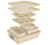 NutriChef Set di 8 teglie da forno impilabili in acciaio al carbonio, antiaderenti, con foglio, muffin, tondo, pagnotta, torta quadrata e padelle profonde, resistenti al calore fino a 232 °C, forni