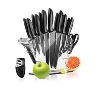 NutriChef Set di Coltelli da Cucina 13 Pezzi - Set di Coltelli da Cucina in Acciaio Inox Tedesco di Precisione con 6 Coltelli da Carne & Affilatore Bonus, Forbici, Supporto in Legno - NCKNS13