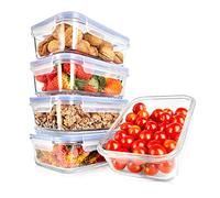 Nutrichef Set di Contenitori per Conservazione Cibo in Vetro da 10 Pezzi - Contenitori Impilabili Premium con Coperchi Ermetici, Nuovi Coperchi Senza Perdite con Foro per Aria, Adatti al (Grigio)