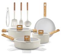 NutriChef Set di Pentole da Cucina in Ceramica Non-Aderente - Pentole e Padelle Induzione con Coperchi in Vetro, Manici Resistenti al Calore, Distribuzione del Calore Uniforme, Lavabile in Lavastovigl