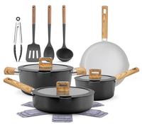 NutriChef Set di Pentole da Cucina in Ceramica Non-Aderente - Pentole e Padelle Induzione con Coperchi in Vetro, Manici Resistenti al Calore, Distribuzione del Calore Uniforme, Lavabile in Lavastovigl