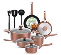 NutriChef Set di pentole e padelle, 13 pezzi, set di pentole antiaderenti, con coperchi in vetro, set di padelle e accessori da cucina, per gas, elettrico e ceramica, adatto al forno, senza PFOA e