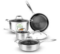 Nutrichef Set di Pentole Tripla 8 Pezzi in Acciaio Inox - Set di Pentole e Padelle Tripla con Rivestimento Antiaderente - Pentola per Salse, Pentola per Zuppe, Casseruola, Padella, Coperchi