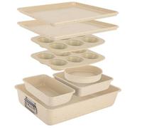 NutriChef Set di stampi per pasticceria impilabili, 8 pezzi, piano cottura, stampo per muffin, rotondo, per torte, quadrato e profondo, acciaio al carbonio antiaderente, senza PFOA/PFOS, forno a 230 °