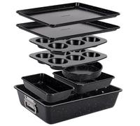 NutriChef Set di stampi per pasticceria impilabili, 8 pezzi, teglia da forno, stampo per muffin, rotondo, per torte, quadrato e profondo, acciaio al carbonio antiaderente di alta qualità, forno ≤230 °