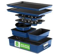 Nutrichef Set di stampi per pasticceria impilabili antiaderenti, 8 pezzi, set di piastre da cottura senza PFOA, PFOS, PTFE con rivestimento antiaderente, resistente al forno fino a 232°C (blu)
