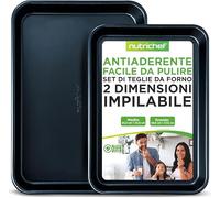 Nutrichef Set di Teglie da Forno per Biscotti, Pane, Pizza, Dolci, Focaccia, Teglie Forno Antiaderenti Set da 2 Pezzi Grandi e Medi, Impilabili e Resistenti, Diamante Blu