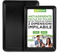 NutriChef Set di Teglie da Forno per Biscotti, Pane, Pizza, Dolci, Focaccia, Teglie Forno Antiaderenti Set da 2 Pezzi Grandi e Medi, Impilabili e Resistenti, Nero