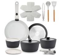 NutriChef Set di Utensili da Cucina in Ceramica da 18 Pezzi con Manici Staccabili, Pentole e Padelle Antiaderenti, Rivestimento Ceramico Naturale Senza PTFE, Design Salvaspazio, Compatibile con Forno