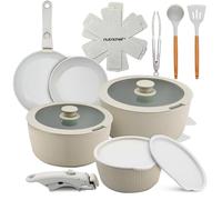NutriChef Set di Utensili da Cucina in Ceramica da 18 Pezzi con Manici Staccabili, Pentole e Padelle Antiaderenti, Rivestimento Ceramico Naturale Senza PTFE, Design Salvaspazio, Compatibile, Verde