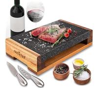Nutrichef Set Grilla in Pietra, Piastra in Lava per per Grigliare Carne con Coltelli in Acciaio Inossidabile, Riscalda e Mantiene il Gusto
