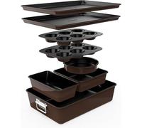 NutriChef Set Padelle Antiaderenti da 8 Pezzi, Teglia Rotonda, da Plumcake, per Muffin, Teglie Ampie/Quadrate, Teglia per Biscotti, Marrone