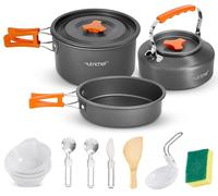 NutriChef Set Pentole Compatte e Portatili per Campeggio, Set Pentole Antiaderente, Padella Antiaderenti Leggere, Manici Pieghevoli, con Utensili Cucina e Borsa, per Escursionismo e Viaggio, Grigio