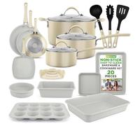 NutriChef Set Pentole e Padelle Antiaderenti 20 Pezzi con Coperchi in Vetro e Utensili, Teglie da Forno per Pizza, Pane, Teglie Forno per Dolci, Torta, Biscotti, Stampo Muffin e Stampo Plumcake
