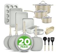 NutriChef Set Pentole e Padelle Antiaderenti 20 Pezzi con Coperchi in Vetro e Utensili, Teglie da Forno per Pizza, Pane, Teglie Forno per Dolci, Torta, Biscotti, Stampo Muffin e Stampo Plumcake